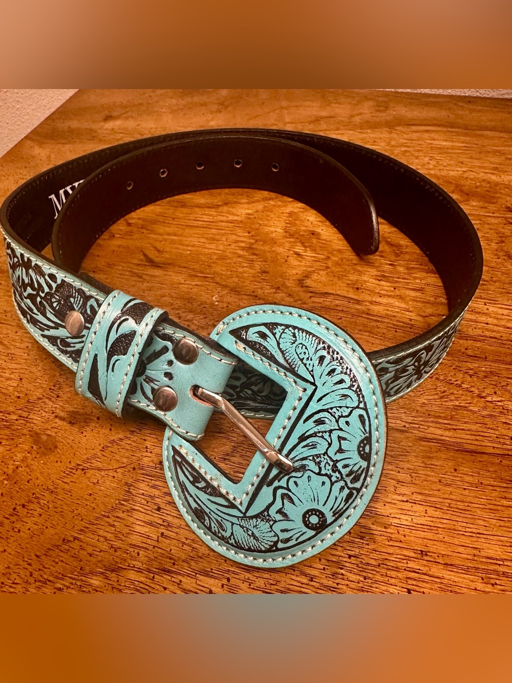 Myra Bag Turquoise Hand tooled 100% genuine leather belt XL